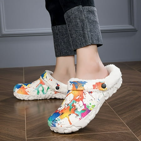 

hotio 2024 Cozy Geometric Tie Dye Slippers Soft Fabric Lined Thermal Insulated Non Slip EVA Sole Slip On Design Warm and Plush for Winter All Season Comfort Shoes