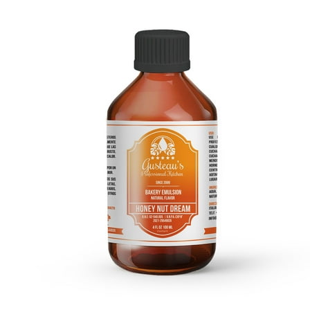 Gusteau's - Honey Nut Flavor Bakery Emulsion, 4 fl oz (100ml) Alcohol Free, Sugar Free, Kosher (Honey Nut)