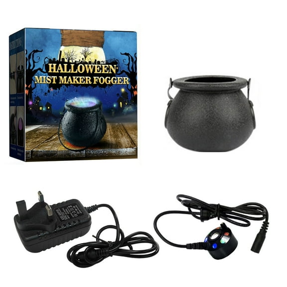 Halloween 8" Witch Cauldron with Mist Maker Fogger and Cover 12 LED Light Color Change Pond Fogger Misting Cauldron Halloween Decor Fog Machine for Holiday Party
