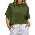 thumbnail image 2 of APEXFWDT Women's Cropped Tee - Round Neck Workout Top Athleisure Crop T-Shirt for Gym & Coffee Runs,M,Army Green, 2 of 8