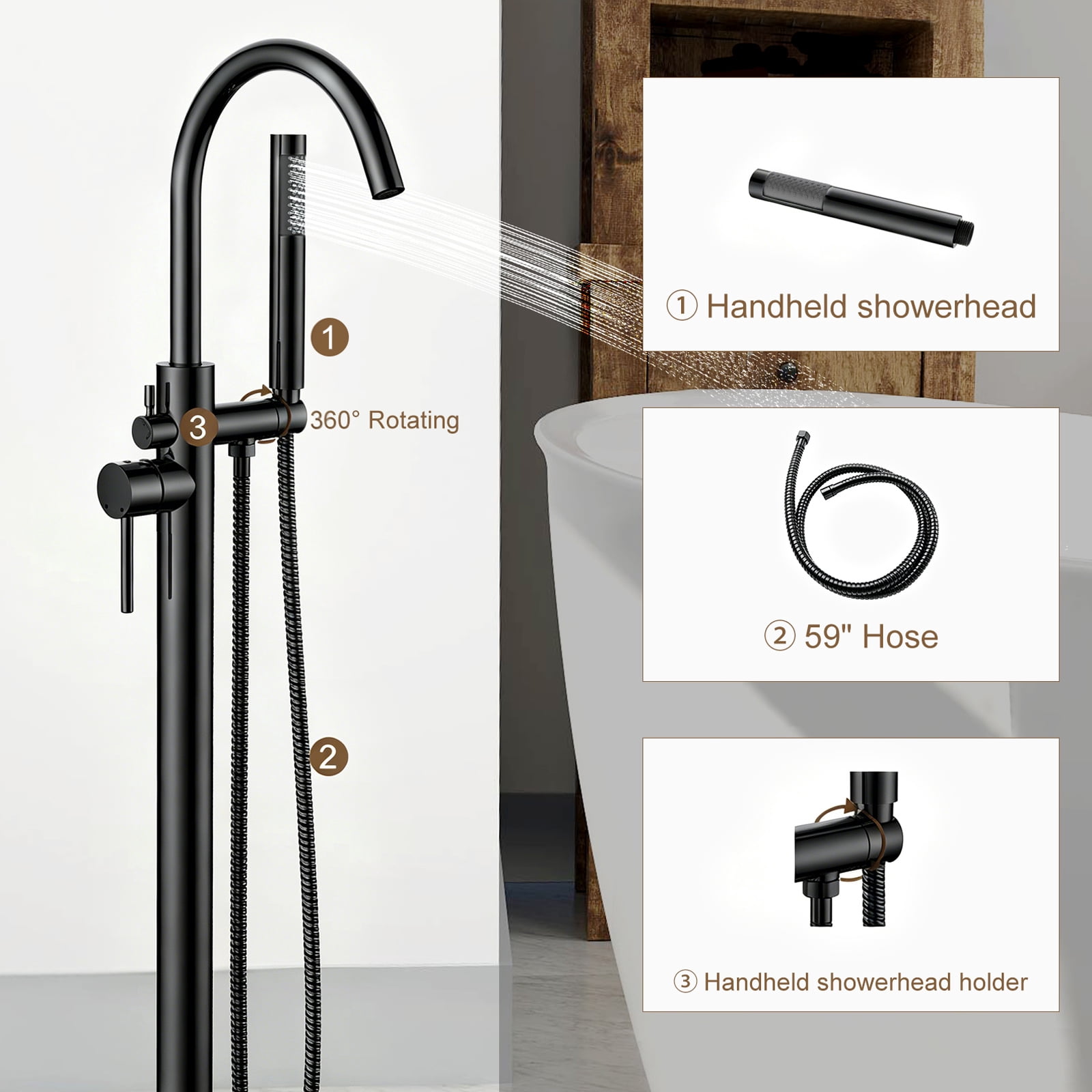 Giving Tree Brass Matte Black Freestanding Tub Faucet