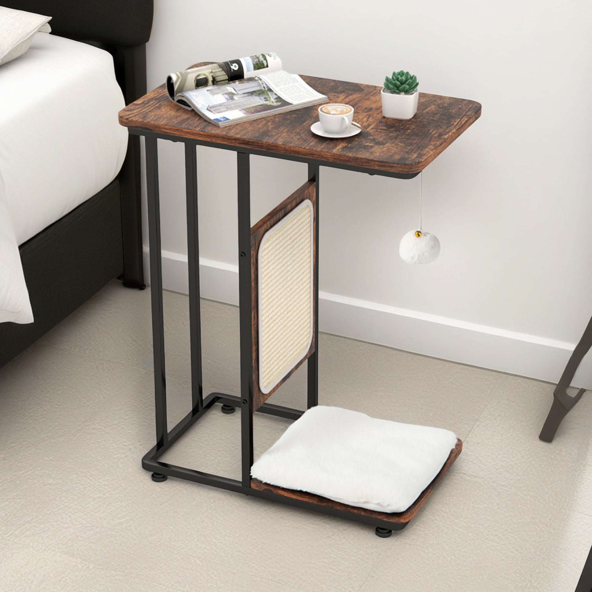 Kadyn 25" Cat Scratcher Furniture Side Table, Cat Scratching Tree with Scratching Board Prevents Furniture Damage, Brown