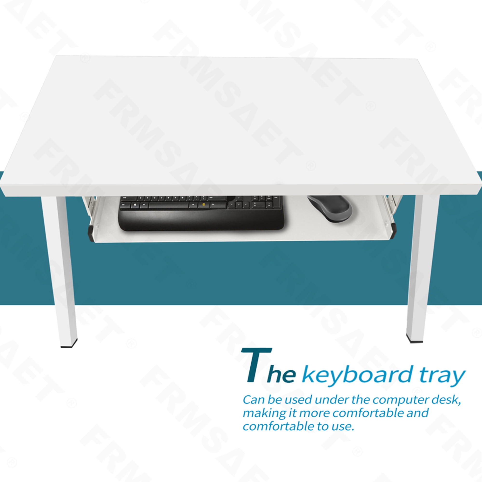 FRMSAET Under Desk Mounting Keyboard Tray All-Metal Material Office Drawer (30 inches, White)