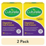 (2 pack) Culturelle Probiotics Digestive Support Daily Supplement, Made with Prebiotics, Promotes Gut Health for Adults, 30 Count