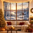 thumbnail image 3 of Winter Cabin within Mountain Valley with Birch Trees and River, Serene Rustic for Nature Lovers, Alpine Landscape Decor, Christmas Gift, Tapestry Wall Hanging for Den and Bedroom, 3 of 7
