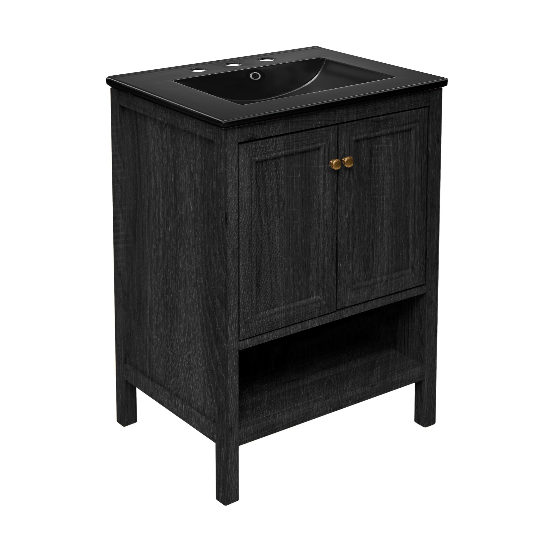 Chateau 24" Freestanding Bathroom Vanity in Black Oak with Black 3-Hole Widespread Sink Top
