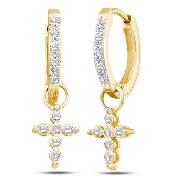 10K Yellow Gold Round Diamond Cross Hoop Dangle Earrings Christmas gifts for women (1/8 Cttw, Color: G-H , Clarity: I3)