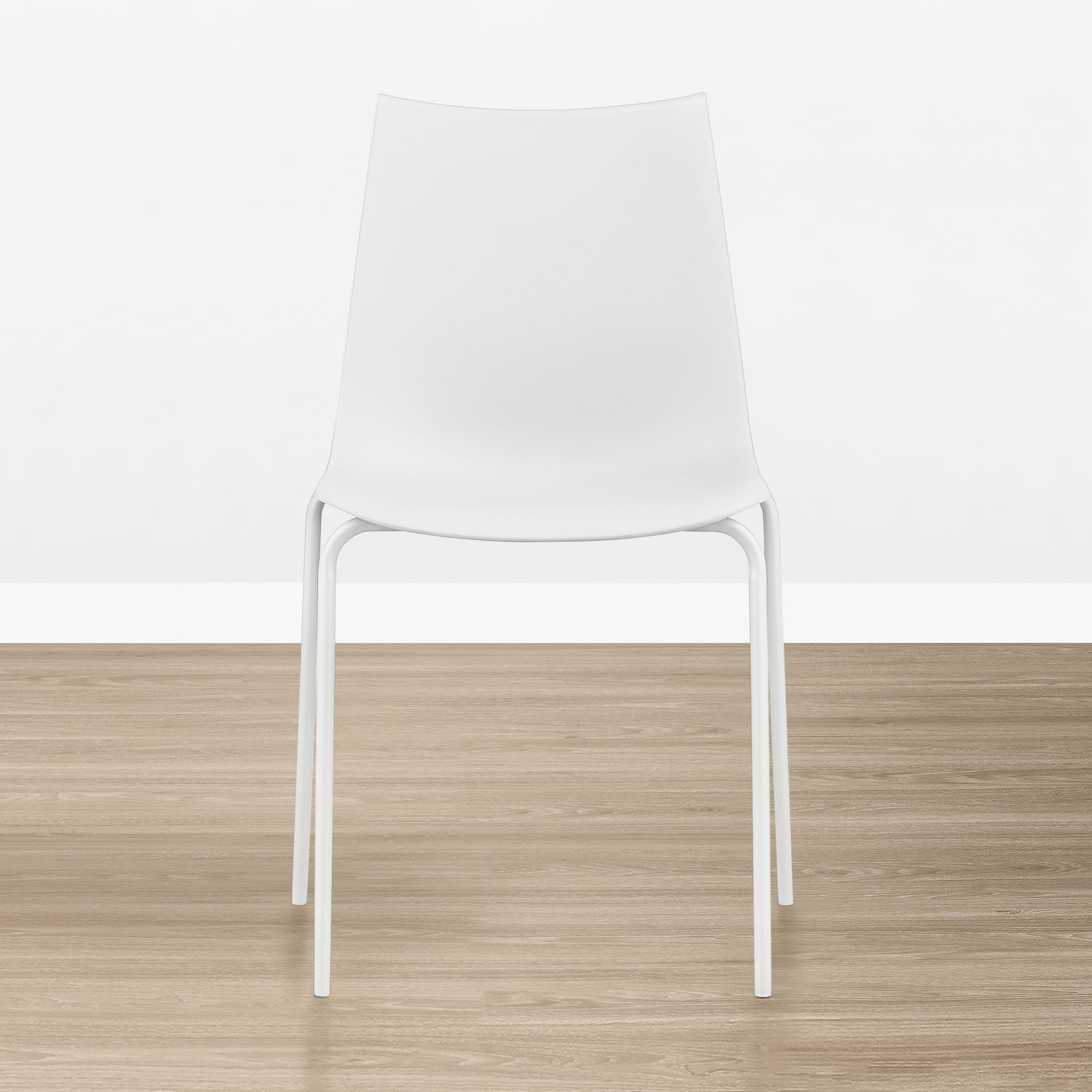 Spruce & Spring Modern Stackable Dining Chairs, Set of 4 Molded Plastic Kitchen Chairs with Metal Legs, Space-Saving Armless Design, White