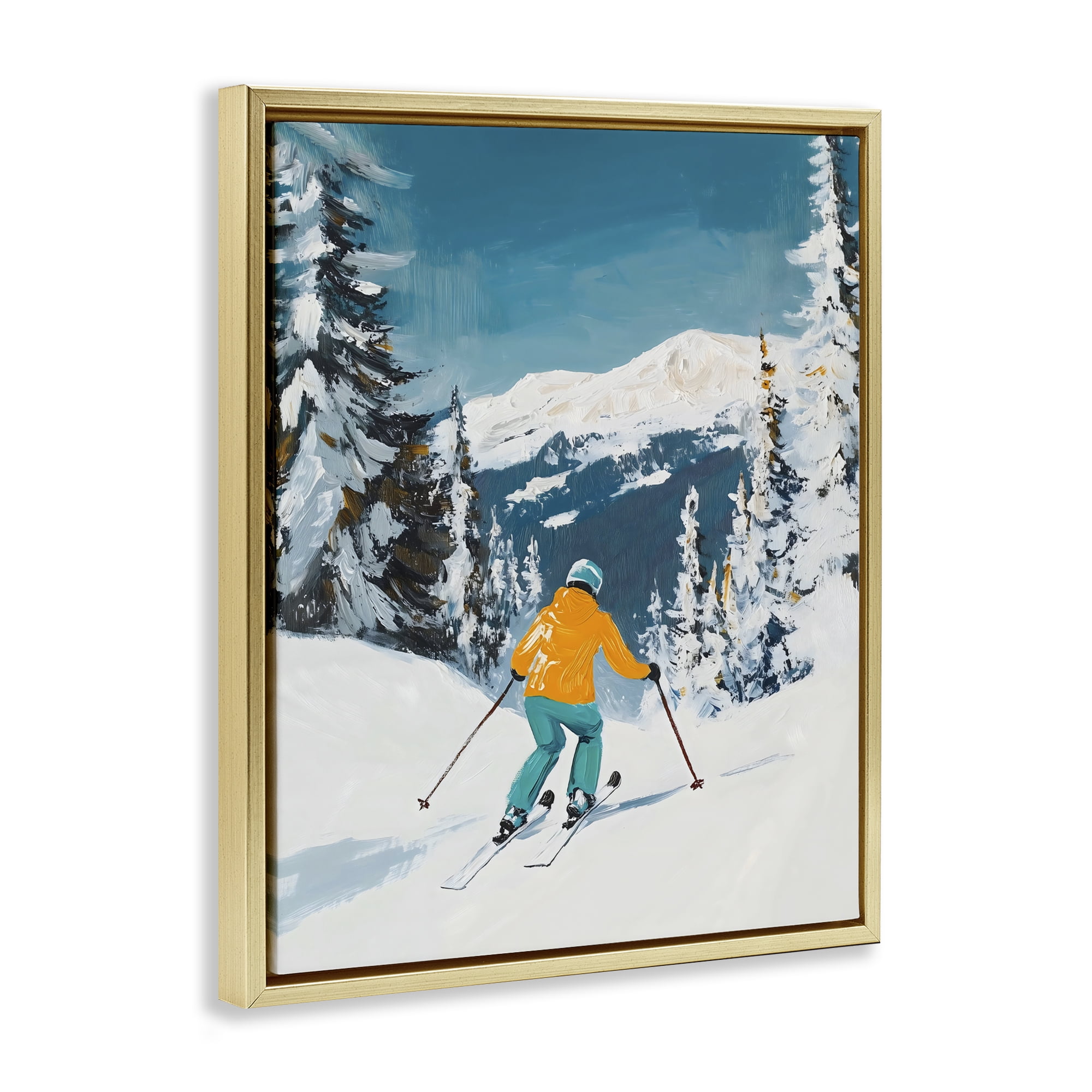 Stupell Industries Downhill Skier on Mountain Gold Framed Floater Canvas Wall Art, design by The Prints Vibe