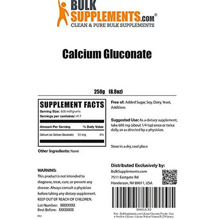 BulkSupplements.com Zinc Gluconate Powder - Zinc Supplement - Vegan Zinc -  Zinc Powder - Zinc Supplement for Adults - Pure Zinc (250 Grams - 8.8 oz) 