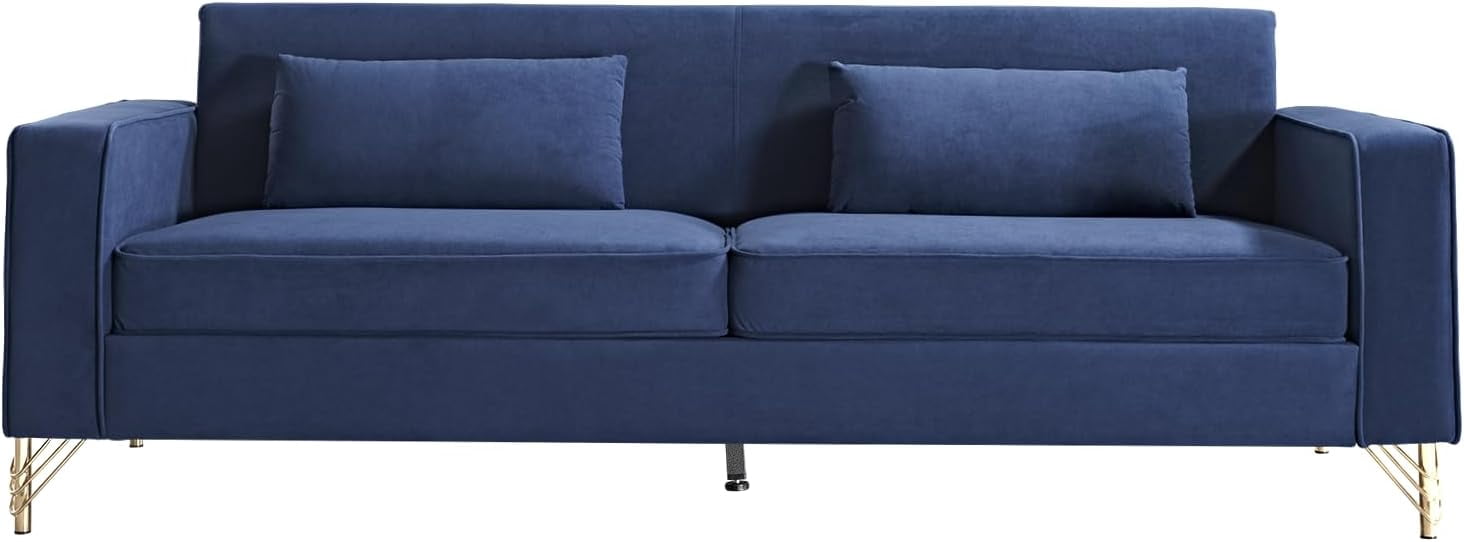 US Pride Furniture Aesthetic Velvet Sofas for Living Room 3 Seater Couch with Classic Modern Appeal and Luxurious Soft Comfort Easy to Maintain 85.8Wx30.7Dx31.5H Blue