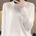 thumbnail image 4 of Annhoo Long Sleeve Sweater for Women Fall Casual Lapel Collared Pullover Shirts Basic Solid Knitted Base Layer Tops, 4 of 4