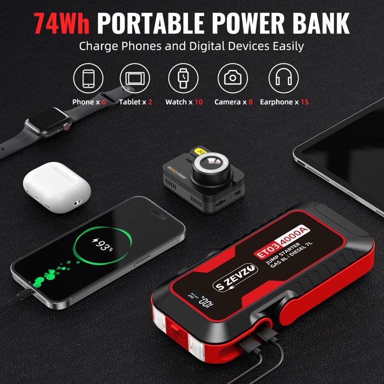 FOWAWU 20800mAh 2000A Car Jump Starter,Water-Resistant Jump Starter Battery Pack(7.5L Gas,6.0L Diesel),Battery Jumper Starter Portable With USB/DC 12V/LED Light Price In Saudi Arabia | Amazon Saudi Arabia