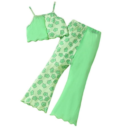 

Toddler Baby Outfits Sleeveless St. Patrick s Day Letter Prints Top Bell Bottoms Pants Outfits Casual Cute Comfy Outdoor Wear