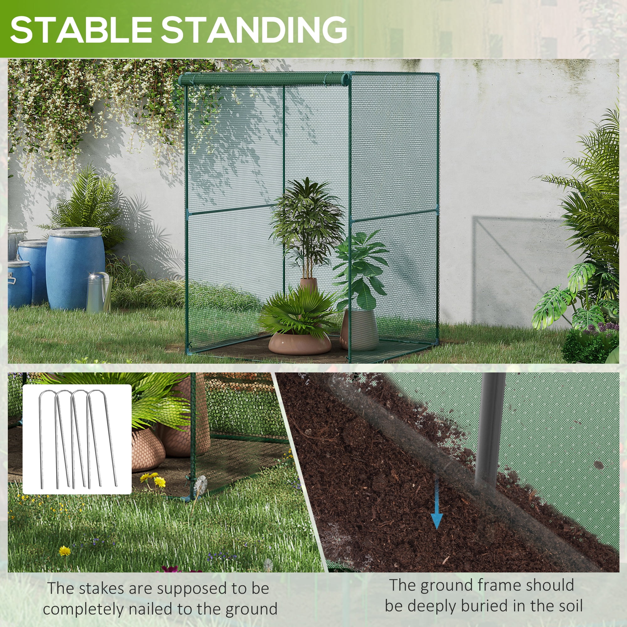 Outsunny 4' x 4' Walk-in Crop Cage, Plant Protectors with Door, Dark Green