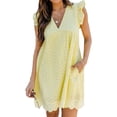 thumbnail image 1 of V Neck Dress, Hollow Cotton Polyester Dress Lined With Shorts For Shopping, 1 of 6