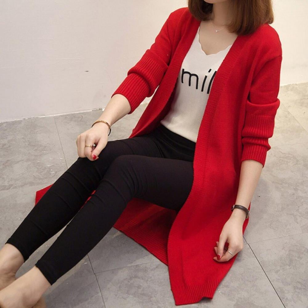 Women Autumn Loose Solid Color Casual Sweater Cardigan Knitted Long Sleeve Cardigan Coat - Walmart.com