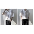 thumbnail image 3 of Camisa de media manga con cuello vuelto para hombre, Color liso, botón frontal, camisa de media manga para caballeros de verano, 3 of 8