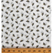 Cotton Bees Honey Bees Honeybees Bumblebees Insects Flowers Mellow Yellow White Cotton Fabric Print by the Yard (1969-01)