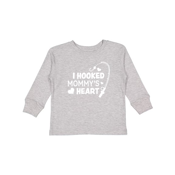 Inktastic I Hooked Mommy's Heart with Fishing Rod Boys or Girls Long Sleeve Toddler T-Shirt
