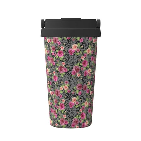 

Matuu Rose Mix Leopard for Insulated Coffee Mug Reusable Travel Coffee Cup Spill Proof 16oz Stainless Steel Coffee Cups for Hot/Ice Coffee Tea