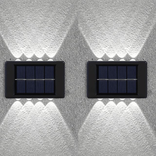 2pcs Solar Up And Down Wall Lights, Outdoor Waterproof 8 LEDs Step Light, Solar Fence Lights For Outdoor Yard Garden Lawn Patio Courtyard Fences Driveway Pathway Decoration