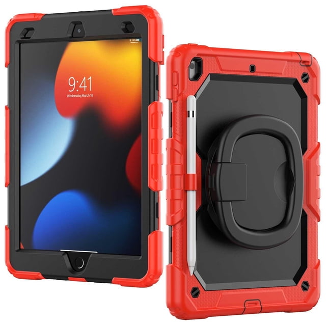 Funda TEKKU HandleD uso rudo para iPad 9 iPad 8 iPad 7 10.2' Rojo Negro A2602 A2605 A2270 A2428 A2430 A2197