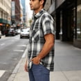 thumbnail image 2 of Cmfcve Men's Plus Size Shirts Short Sleeve Button Down Shirts Lapel Summer Plaid Dress Shirts with Chest Pocket, 2 of 7