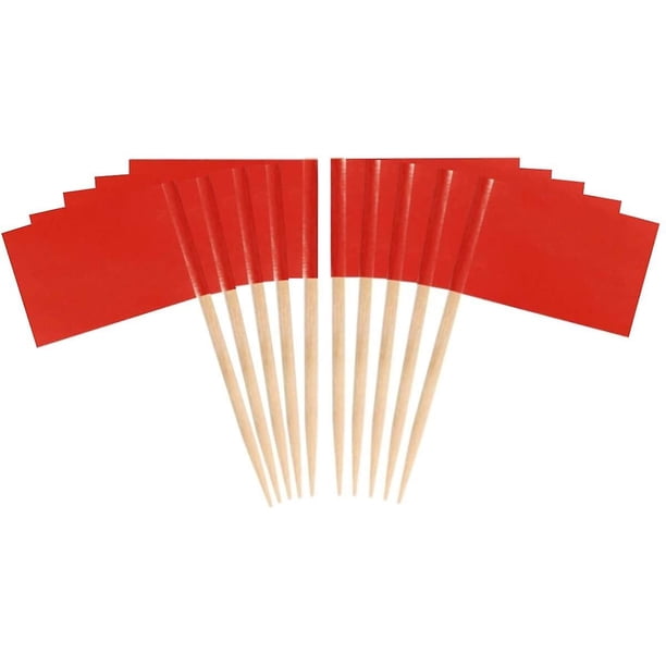 100 unidades de banderas de palillos de color (rojo), banderas de palillos en blanco, banderas de palillos de queso de frutas, minipalitos pequeños, cupcake, banderas de palillos de dientes en blanco Feliz Sencillez