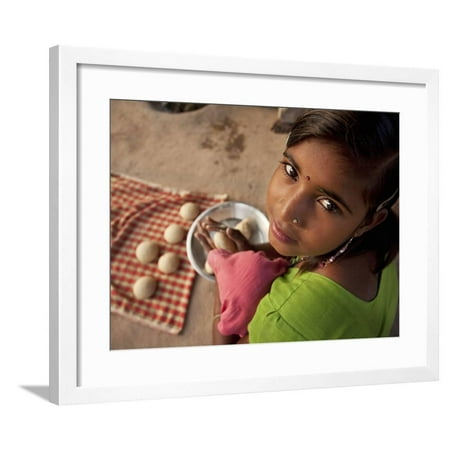 Young Girl Preparing Dough for Roti Framed Print Wall Art By April