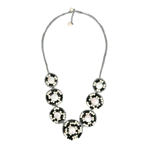 Classy Black-White Embellished Coin Pearl Handmade Necklace