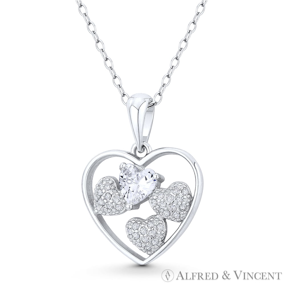 Heart CZ Crystal Love Charm Pendant & Necklace in 925 Sterling Silver w/ Rhodium 