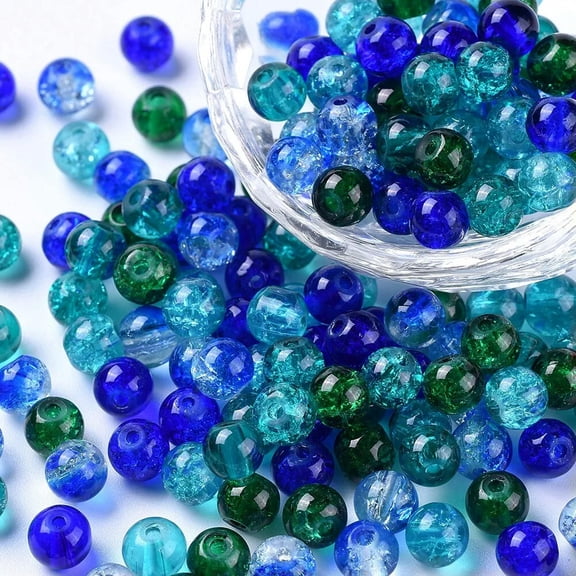 U8MO 200pcs Ocean Transparent Crackle Glass Beads Round for Jewelry Loose Beads
