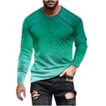 thumbnail image 2 of Wrtxtat Ombre Tops for Men Casual Tie Dye Gradient Print Long Sleeve Overszied Crewneck Pullover Sweatshirts Big and Tall Regular Fit Athletic Workout Tees Shirt Green#02 L, 2 of 5
