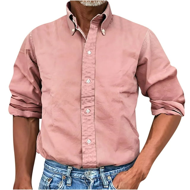 RXIRUCGD Chemise Blouse à Manches Longues pour Homme à Col Rabattu, Rose, Taille : L