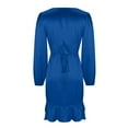 thumbnail image 5 of Sexlip Womens Wrap V Neck Short Sleeve Ruffle Hem Midi Dress Casual Party Office Wear Blue S, 5 of 6