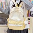thumbnail image 7 of Plaid Patchwork Backpack, Lace Trim School Backpack with Side Bowknots, Spacious Bag with Multi-Compartment for Travel Shopping (Yellow), 7 of 7