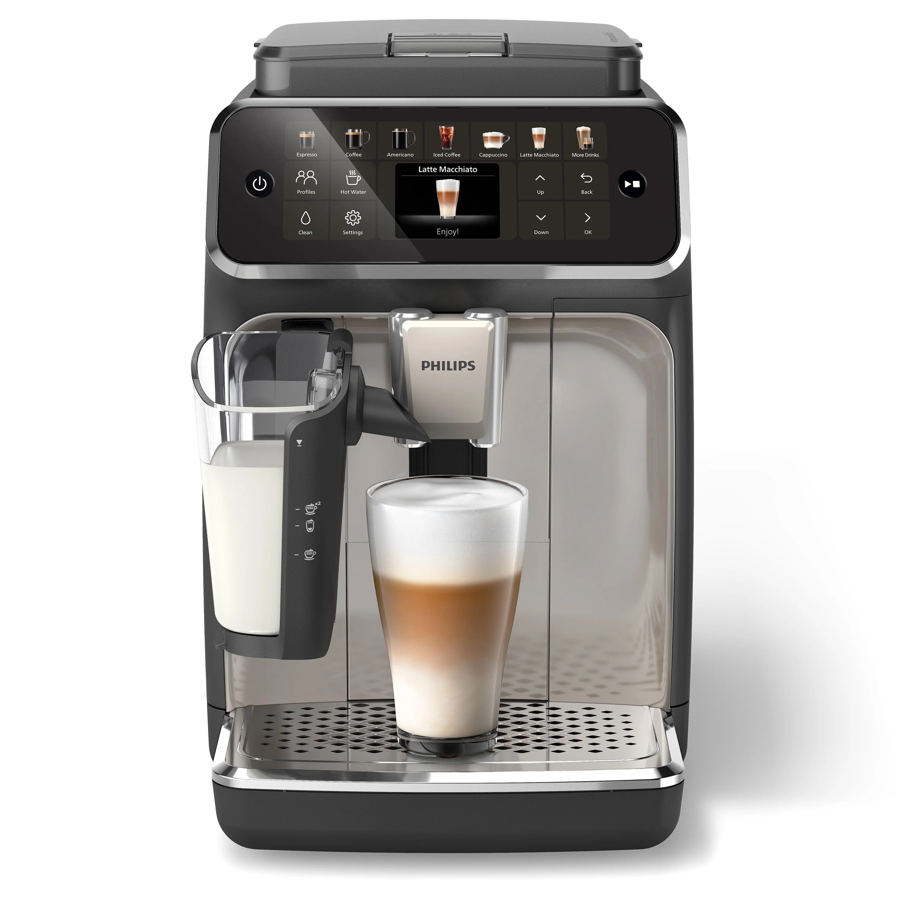 Restored Philips 4400 LatteGo Automatic Espresso Machine | 12 Recipes | Black Chrome | EP4447/90 (Refurbished)