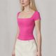 thumbnail image 4 of Xuyuer Women's Fashion Short Sleeve Solid Color Casual Fitted T-Shirts, Suitable For Summer, 4 of 6