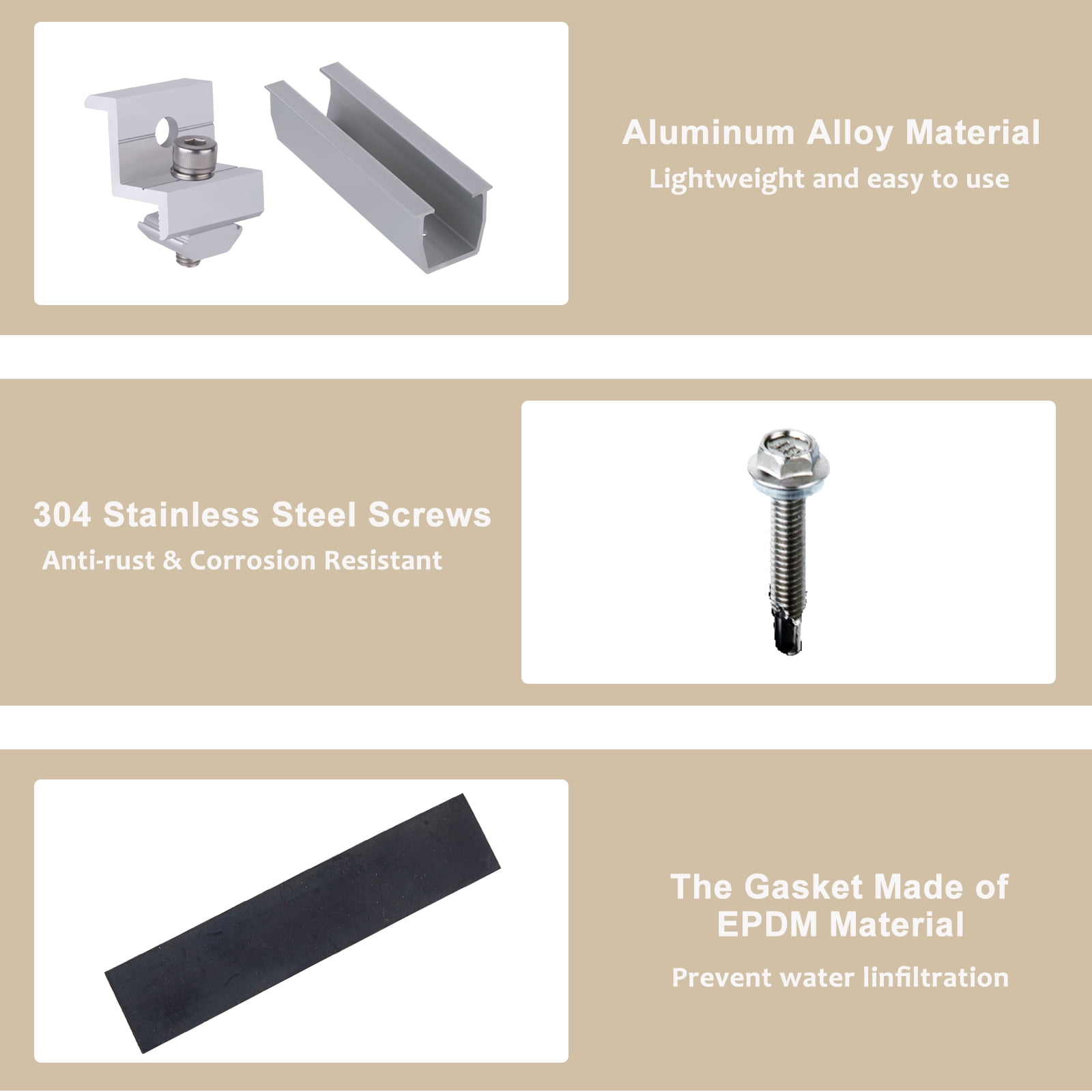Solar Panel Bracket Kit, 4Pcs Solar Roof Mounting 30mm/35mm Rail Clamp Kit for 1 Pieces Solar Panels, Suitable for Metal Roof, Tin Roof, Flat Roof, Sheet Roof