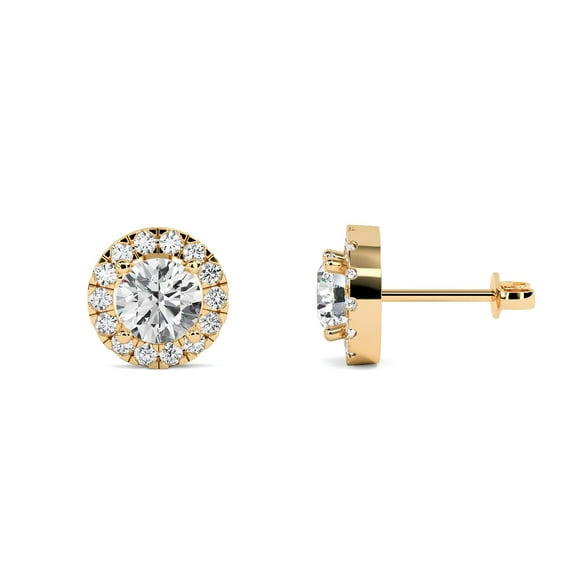 ALIKEDIAMONDS 1.00 CT Round Cut E-F VS-SI Lab Grown Diamond Women's Halo Engagement Stud Earrings, 14K Yellow Gold