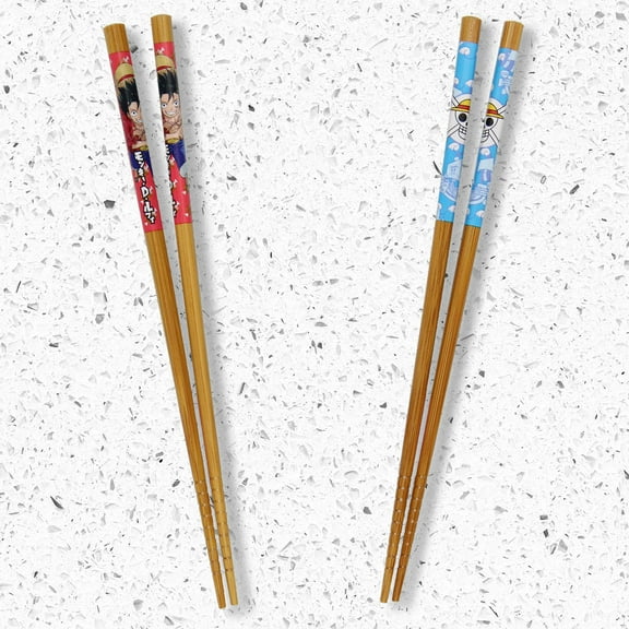 One Piece Anime Manga Luffy Straw Hat Pirates 2 Pairs Reusable Bamboo 8.85in Chopsticks Gift Set for Ramen Kitchen Utensil