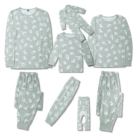 

Frobukio Halloween Matching Family Pajamas Cartoon Ghost Print Long Sleeve Tops + Pants Sleepwear Nightwear Gray Mom-L