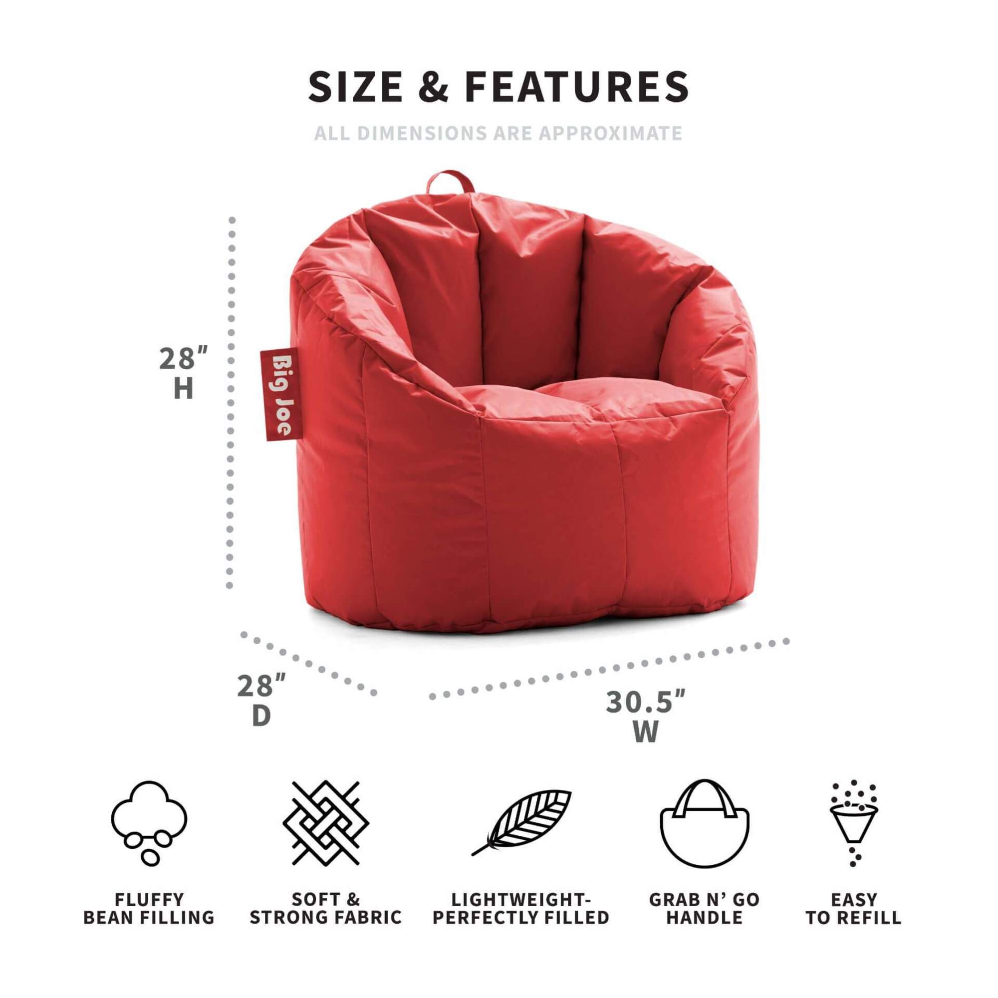 Big Joe Milano Bean Bag Chair, Red Smartmax, Durable Polyester Nylon Blend, 2.5 feet - image 4 of 8