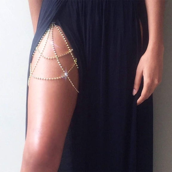 Bohemian Rhinestone Multi Layers Leg Thigh Chain Shiny Tennis Chain Summer Beach Bikini Body Chain Crystal Sexy Body Jewelry for Women and Girls (Silver)