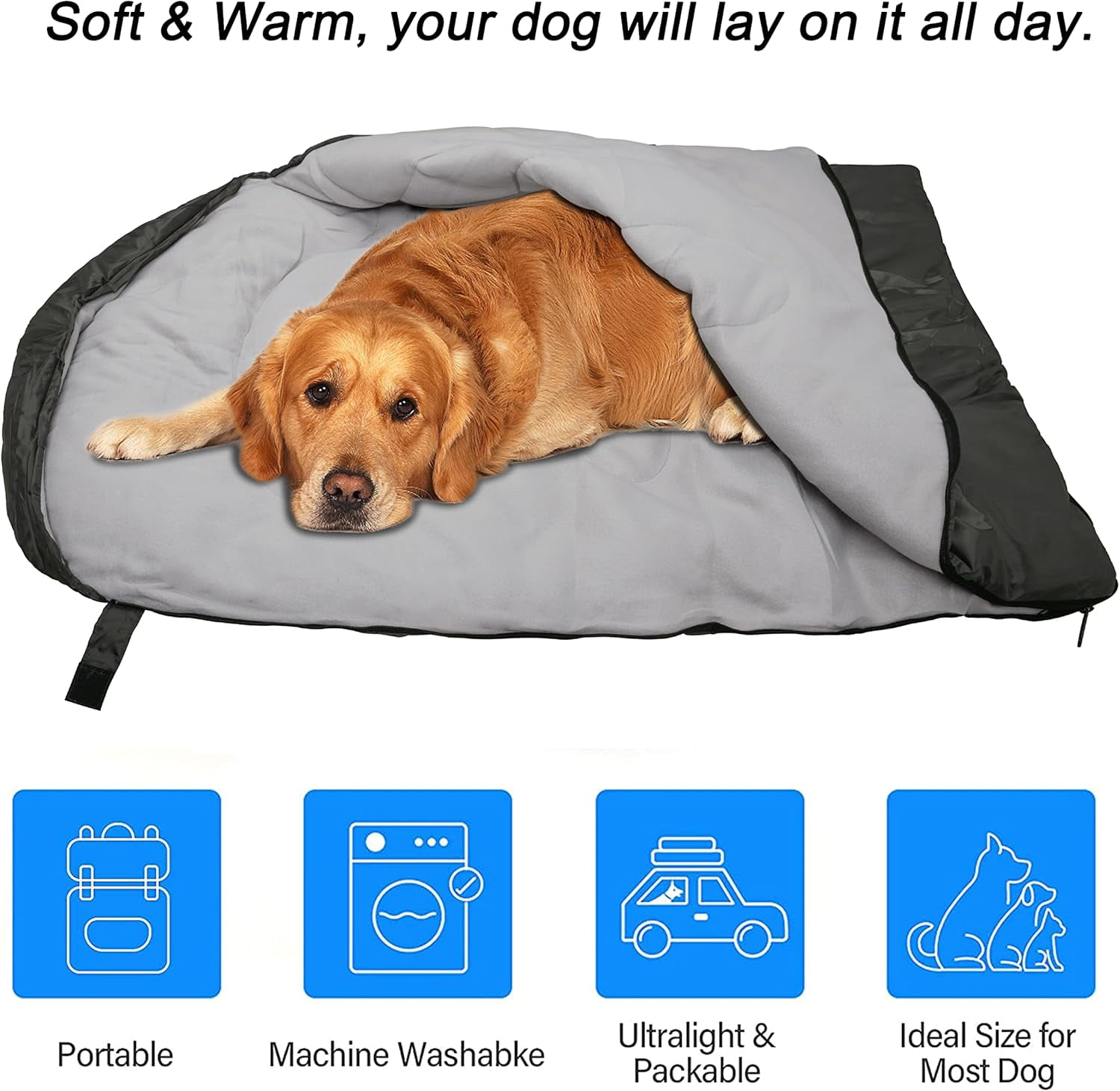 OROOTL Dog Sleeping Bag, Portable Travel Dog Bed Ultra Soft Waterproof Pet Bed with Storage Bag Warm Packable Dog Bed for Camping Hiking Backpacking(Grey)
