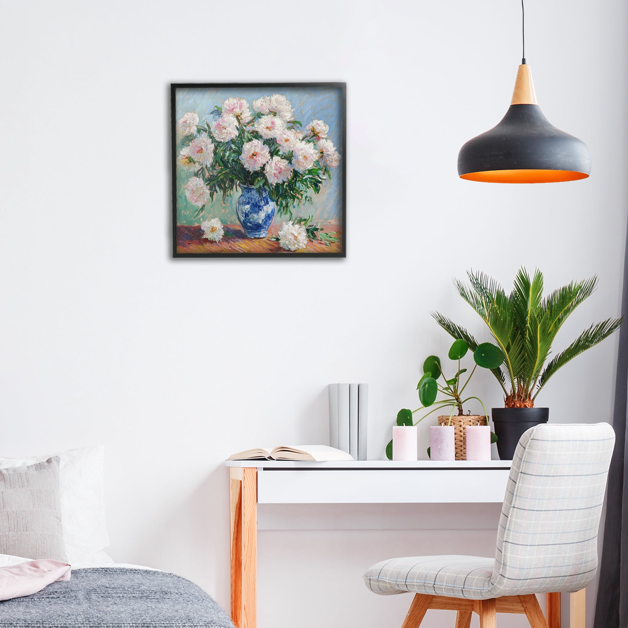 Stupell Industries Peonies in Blue Vase Black Framed Giclee Art, design by Tina LeCour