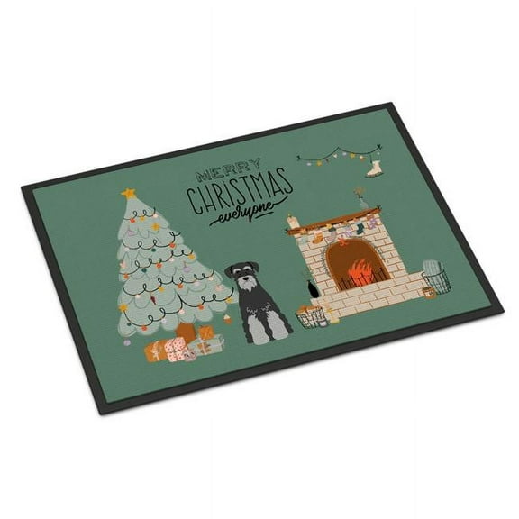 Black Grey Standard Schnauzer Christmas Everyone Door Mat
