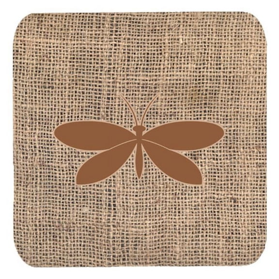 Moth Burlap and Brown Foam Coasters, Set - 4