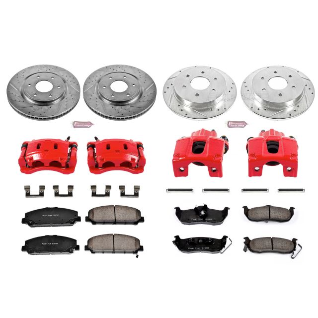 PowerStop Front and Rear Z23 Evolution Sport Brake Pad and Rotor Kit with Red Powder Coated Calipers Fits: INFINITI NISSAN Select Models KC2804